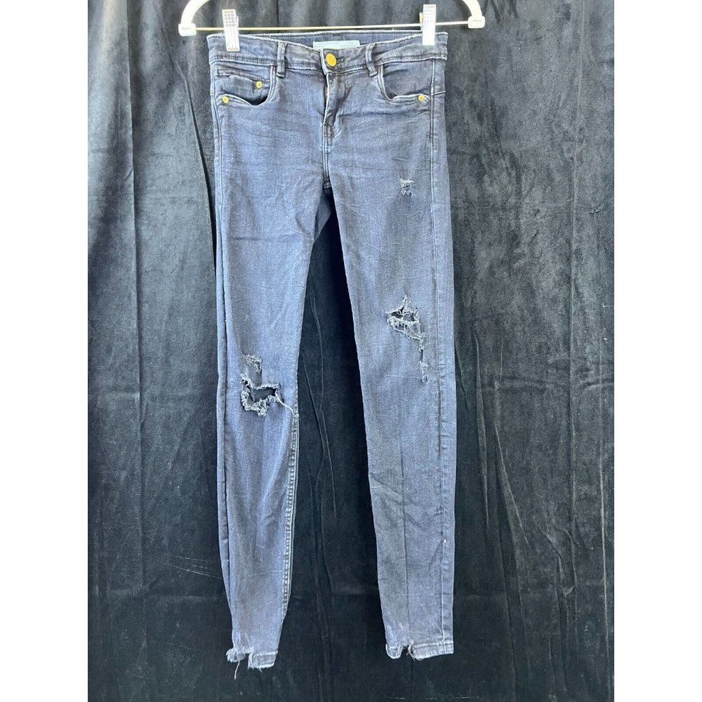 Zara Trafaluc Denim Wear Womens Black Distressed Ankle Length Jeans Size 00